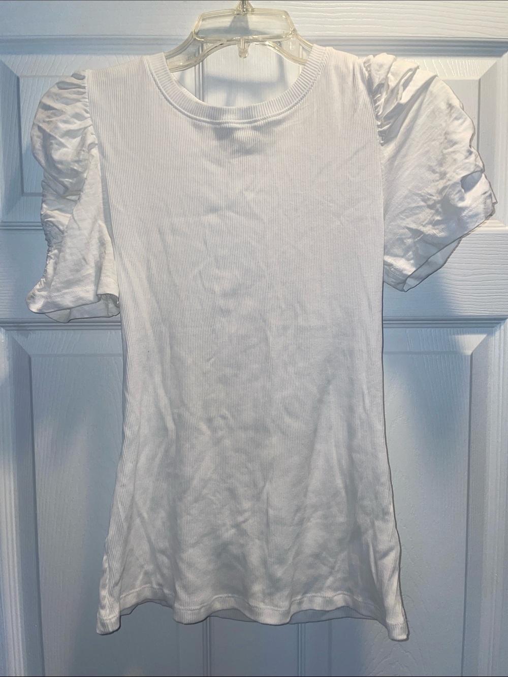 1. State White Puff Sleeve Ribbed Tee